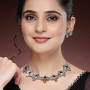 Oxidized Plated with Silver Filigree Design Black Stone Studded JewellerySet