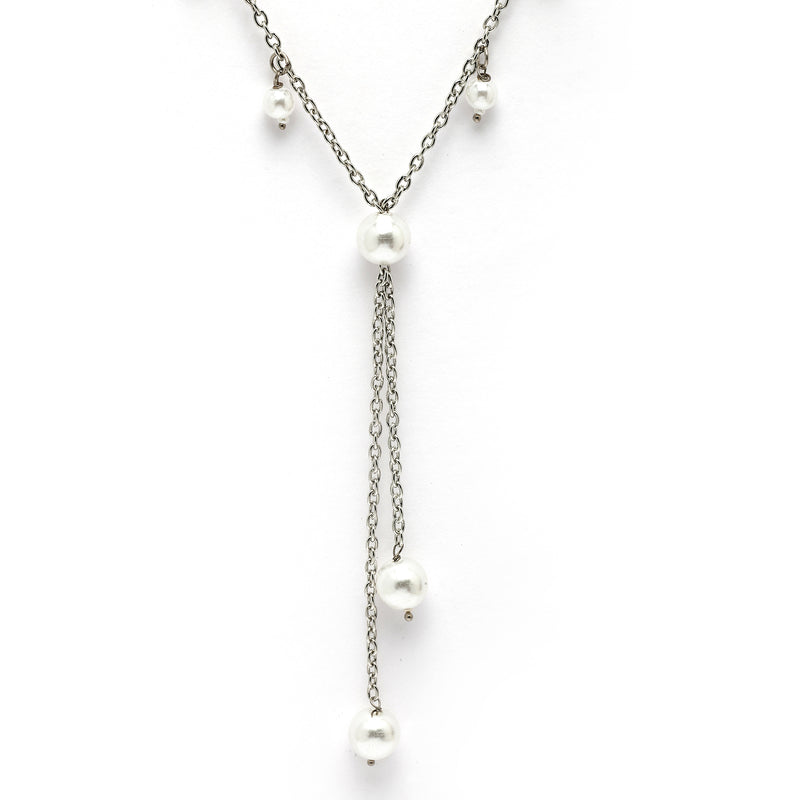 Oxidized  Small Leaf Design Pearl Necklace Set