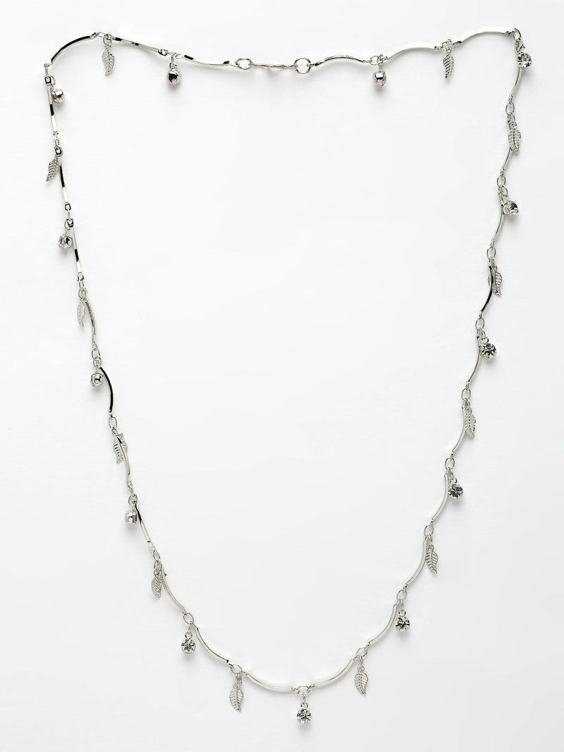 Rhodium Plated with Delicate Leaf & White Cubic Zirconia Studded Jewellery  Set