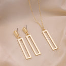 Gold Toned Alloy Geometric Rectangle Pendant Necklace Set for Women & Girls