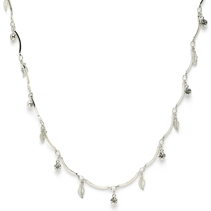 Rhodium Plated with Delicate Leaf & White Cubic Zirconia Studded Jewellery  Set