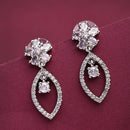 Rhodium Plated Silver Toned Floral Leaf Shaped White American Diamond Studded Drop Earrings