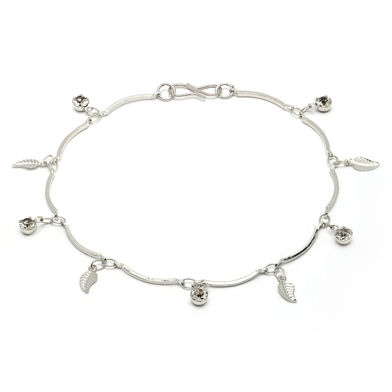 Rhodium Plated with Delicate Leaf & White Cubic Zirconia Studded Jewellery  Set