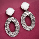 Oxidized Silver Toned Oval Shaped Gray Cubic Zirconia Studded Earrings