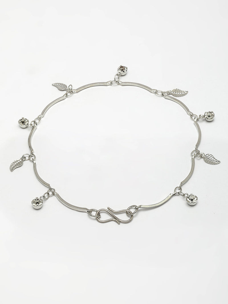 Rhodium Plated with Delicate Leaf & White Cubic Zirconia Studded Jewellery  Set