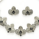 Oxidized Plated with Silver Filigree Design Black Stone Studded JewellerySet