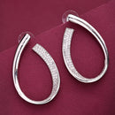 Rhodium Plated Silver Toned Teardrop Shaped White American Diamond Studded Earrings