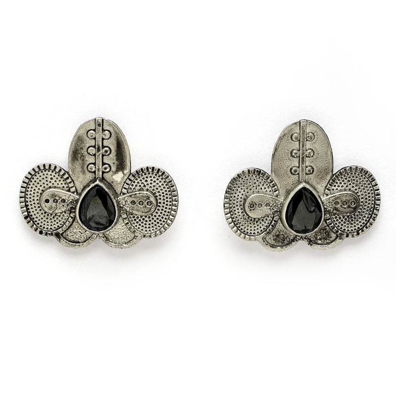 Oxidized Plated with Silver Filigree Design Black Stone Studded JewellerySet