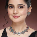 Oxidized Plated with Silver Filigree Design Red & Green Stone Studded Jewellery Set