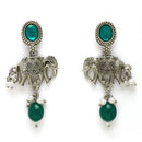 Oxidized Plated Green & Blue with Pearl & Stone Studded Jewellery Set