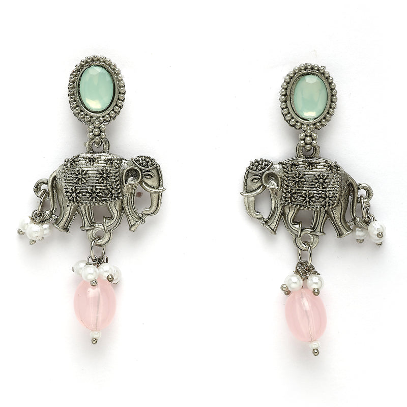 Oxidized Plated with Pink Pearl & Stone Studded Jewellery Set