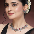 Oxidized Plated with Silver Filigree Design Red Stone Studded Jewellery Set