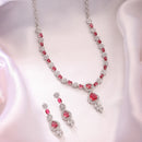 Silver Plated Brass AD Teardrop Halo Necklace & Earrings Rhodium Finish Jewellery Set