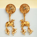 Gold Plated Nandi Maharaj White Pearl Contemporary Long Drop Earrings
