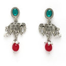 Oxidized Plated with Red & Sea Green with Pearl Stone Studded Jewellery Set