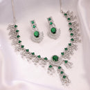 Silver Plated Elegant Teardrop AD Stones & Rhodium Toned American Diamonds Necklace Set
