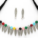 Oxidized Silver Leaf & Multicolor Pearl Studded Jewellery Set