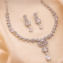 Premium Silver Plated Statement with American Diamond Teardrop & Floral Design Rhodium Jewelry Necklace Set