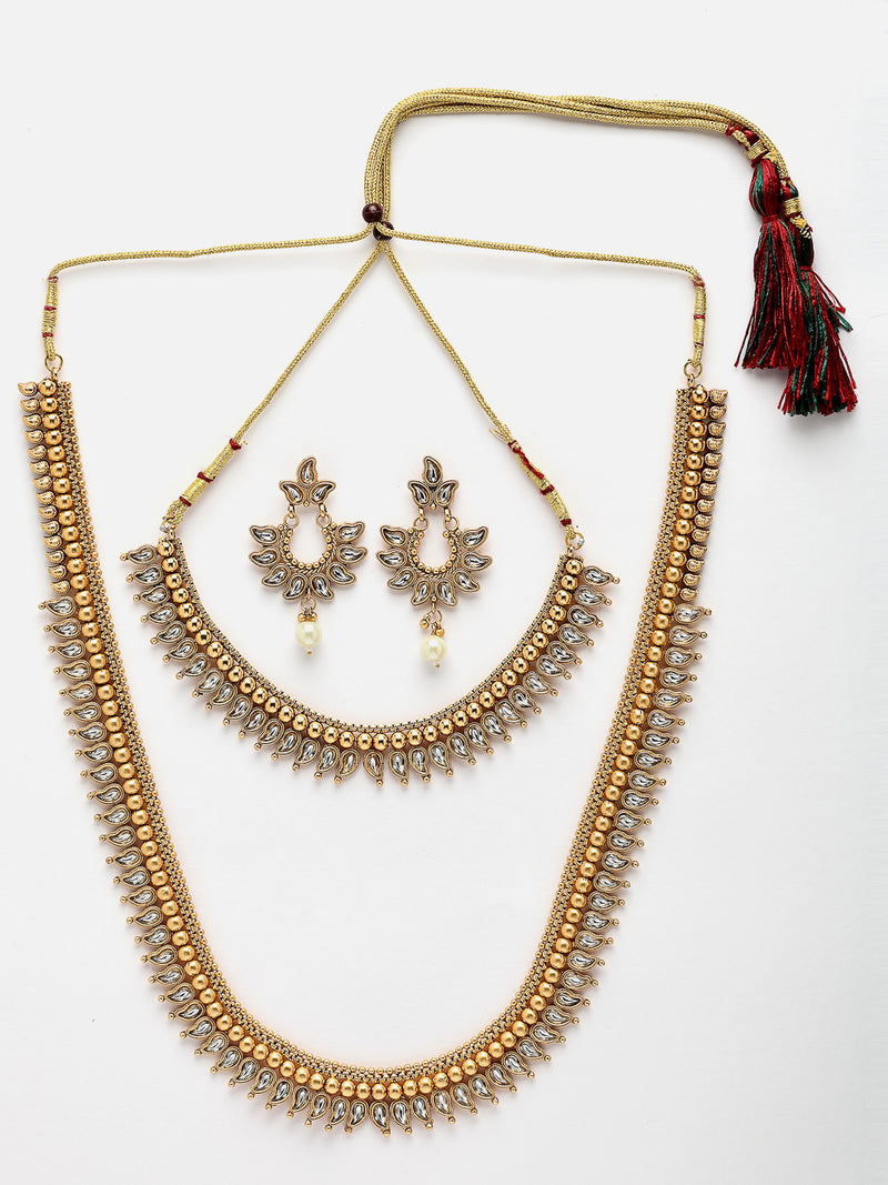 Gold Plated Traditional Maharani Haar Necklace with Earrings