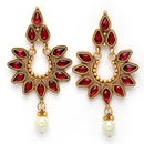 Gold Plated with Priyaasi Floral Kemp Design & Red Stone Studded Necklace Set