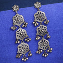 Oxidised Silver Toned Floral Shaped Dangler Earrings