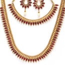 Gold Plated with Priyaasi Floral Kemp Design & Red Stone Studded Necklace Set