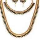 Gold Plated with Priyaasi Floral Kemp Design & Green Stone Studded Necklace Set