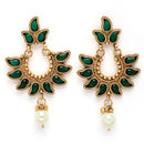 Gold Plated with Priyaasi Floral Kemp Design & Green Stone Studded Necklace Set