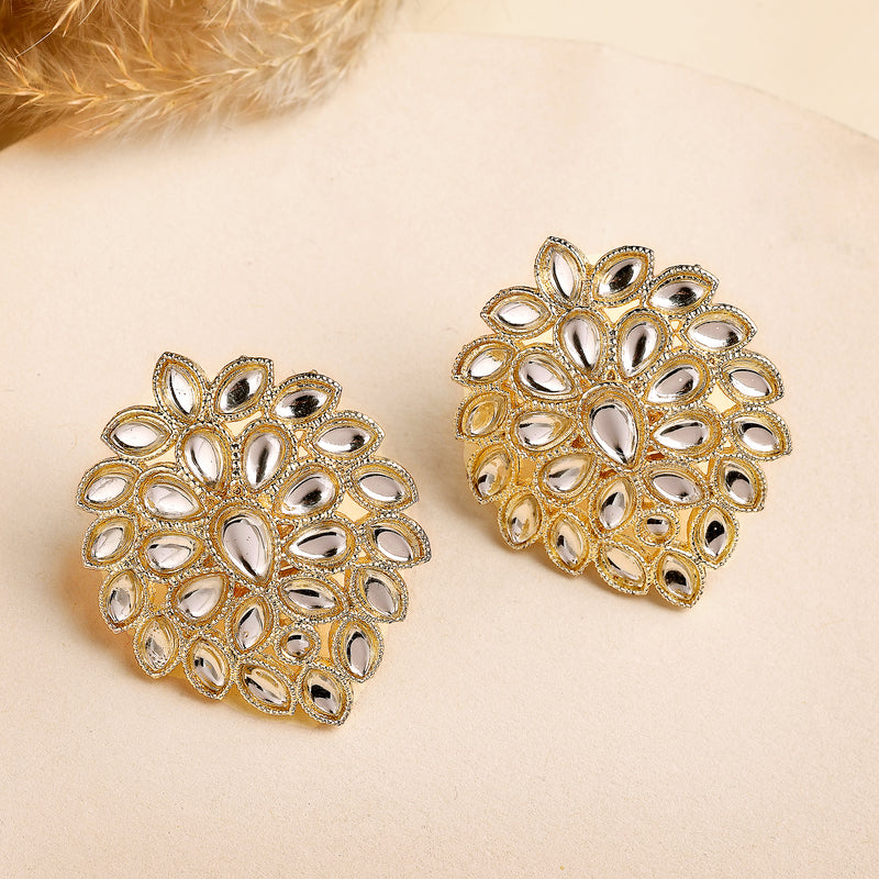 Traditional Gold Plated kundan Studded Floral Shaped Stud Earrings