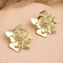 Gold Plated Floral Shaped White Cubic Zirconia Studded Earrings