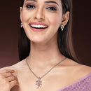 Rhodium Plated with Leaf Shaped Design & Pink American Diamonds Studded Pendant Set