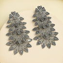 Oxidised Silver Toned Multi-Layer Leaf Design Dangler Earrings