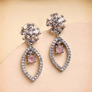 Rhodium Plated Floral Pink American Diamond Contemporary Drop Earrings