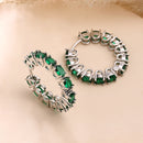 Rhodium Plated Silver Toned Blue American Diamond Embellished Hoop Earrings