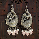 Oxidised Silver Toned Peacock Style Pink Pearl Studded Earrings
