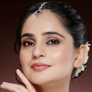 Rhodium Plated Silver Toned  Floral Blue American Diamond Studded  Maang Tikka