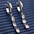 Rhodium Plated Silver Toned Drop Shaped White American Diamond Studded Hoop Earrings