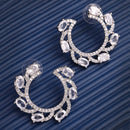 Rhodium Plated Silver Toned White American Diamond Embellished Earrings