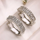 Rhodium Plated Silver Toned Geometric Shaped White American Diamond Studded Hoop Earrings