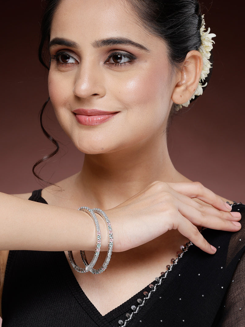 Rhodium Plated with Multicolor American Diamonds Studded Kada Bangles