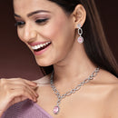 Rhodium Plated with Pink American Diamond Studded Jewellery Set