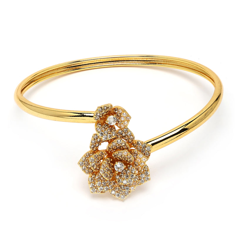 Gold Plated with White American Diamonds Studded Floral Shaped Pendent Combo Set