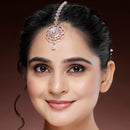 Rose Gold Plated Silver Toned Round White American Diamonds Studded Maang Tikka