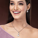 Rhodium Plated with White Rectangular American Diamond Studded Pendent Set