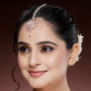 Rose Gold Plated Silver Toned Round White American Diamonds Studded Maang Tikka