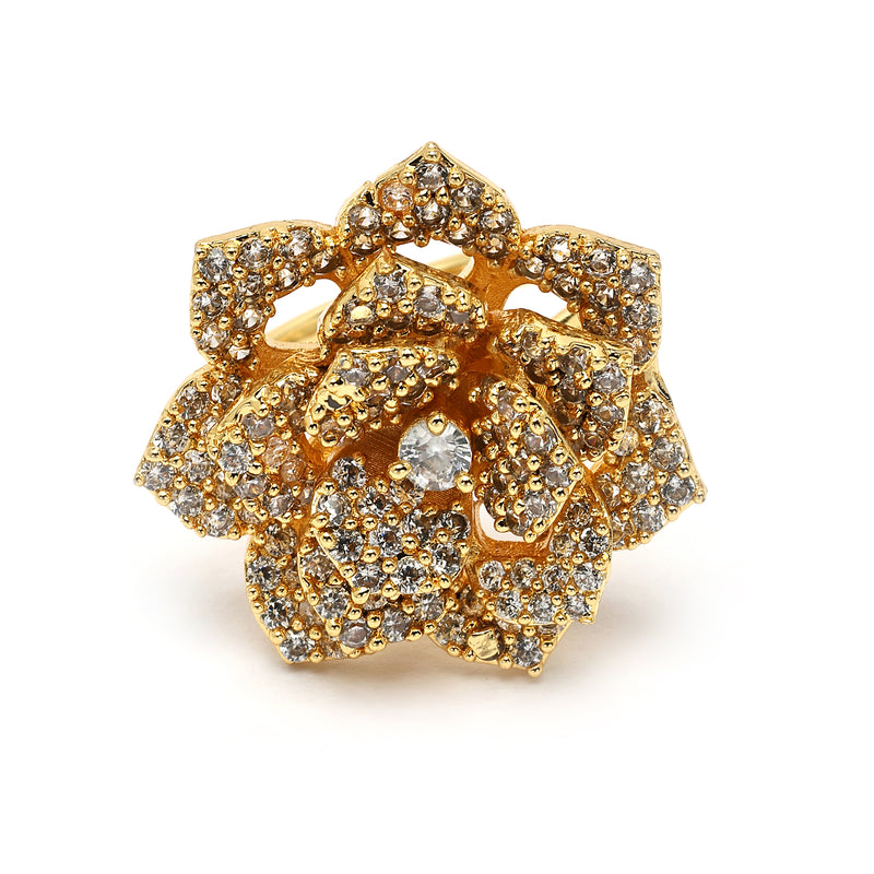 Gold Plated with White American Diamonds Studded Floral Shaped Pendent Combo Set