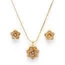 Gold Plated with White American Diamonds Studded Floral Shaped Pendent Combo Set