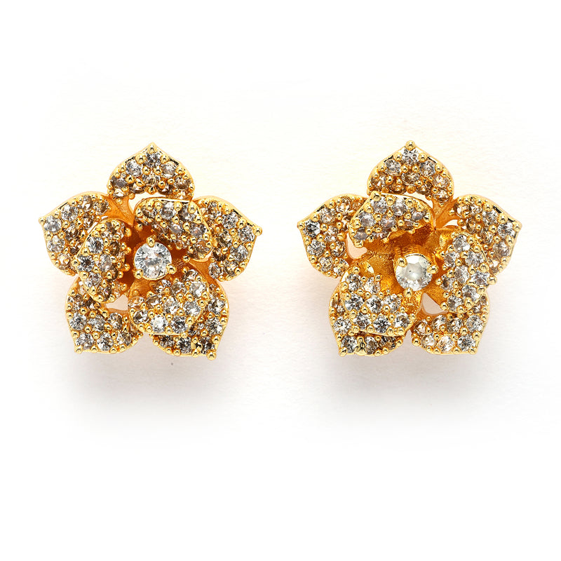 Gold Plated with White American Diamonds Studded Floral Shaped Pendent Combo Set