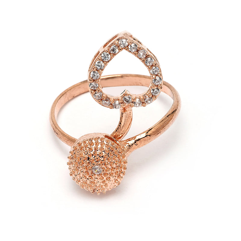 Rose Gold Plated with White American Diamonds Studded Heart Shaped Pendent Combo Set