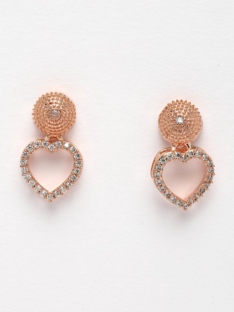 Rose Gold Plated with White American Diamonds Studded Heart Shaped Pendent Combo Set